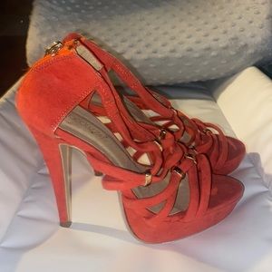 Orange suede strappy heels